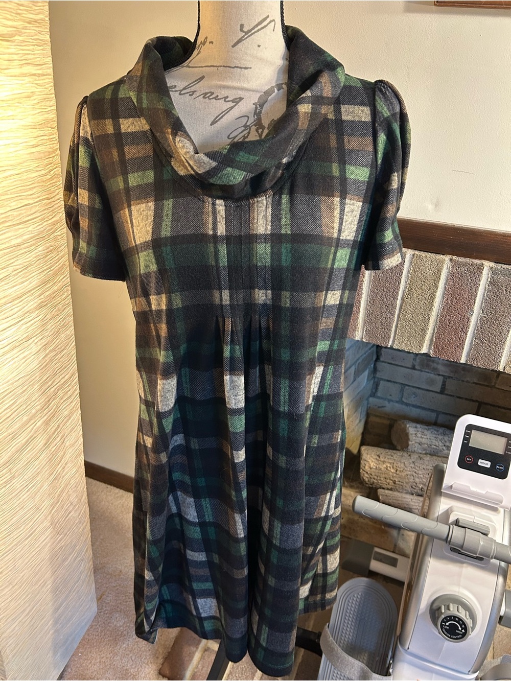 JH Collectibles Green Black Plaid Cowl Neck Dress